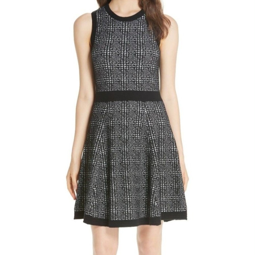 Kate Spade Mod Plaid Sleeveless Sweater Sheath Mini Dress Black Stretchy Small